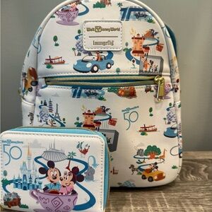 Loungefly WDW 50th Anniversary backpack and matching wallet